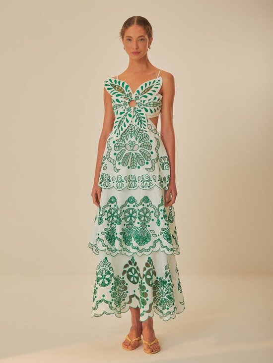 FARM Rio Dresses & Skirts - Off-White Flower Richelieu Euroflax™ Premium Linen Midi Dress